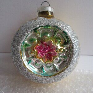 Shiny Brite Lanissa Reflecter Indent Ornament W. Germany  Gold w/ Glitter 3.25"